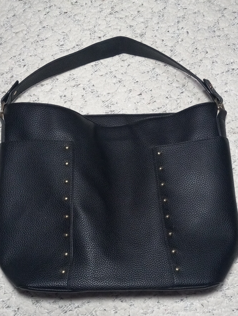 Black Pebbled Shoulder Bag with Stud Detail